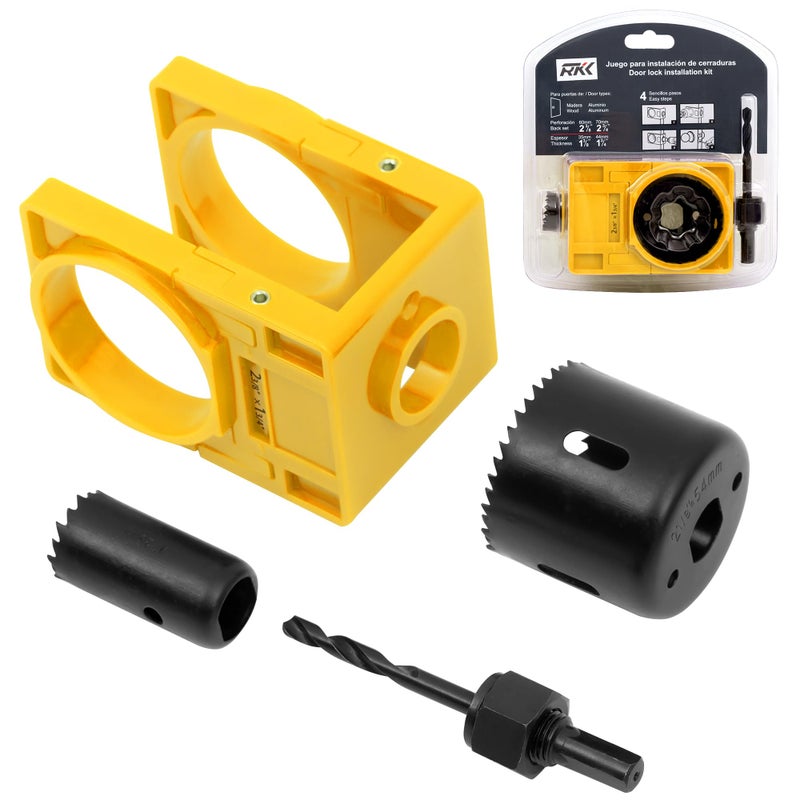 RKK Door Lock Installation Kit - Deadbolt & Door Knob Hole Saw Kit - Yellow - Image 1